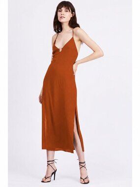 Third Form Midi Slip Dress Burnt Orange Sienna Lucid Cross Back size US 2
